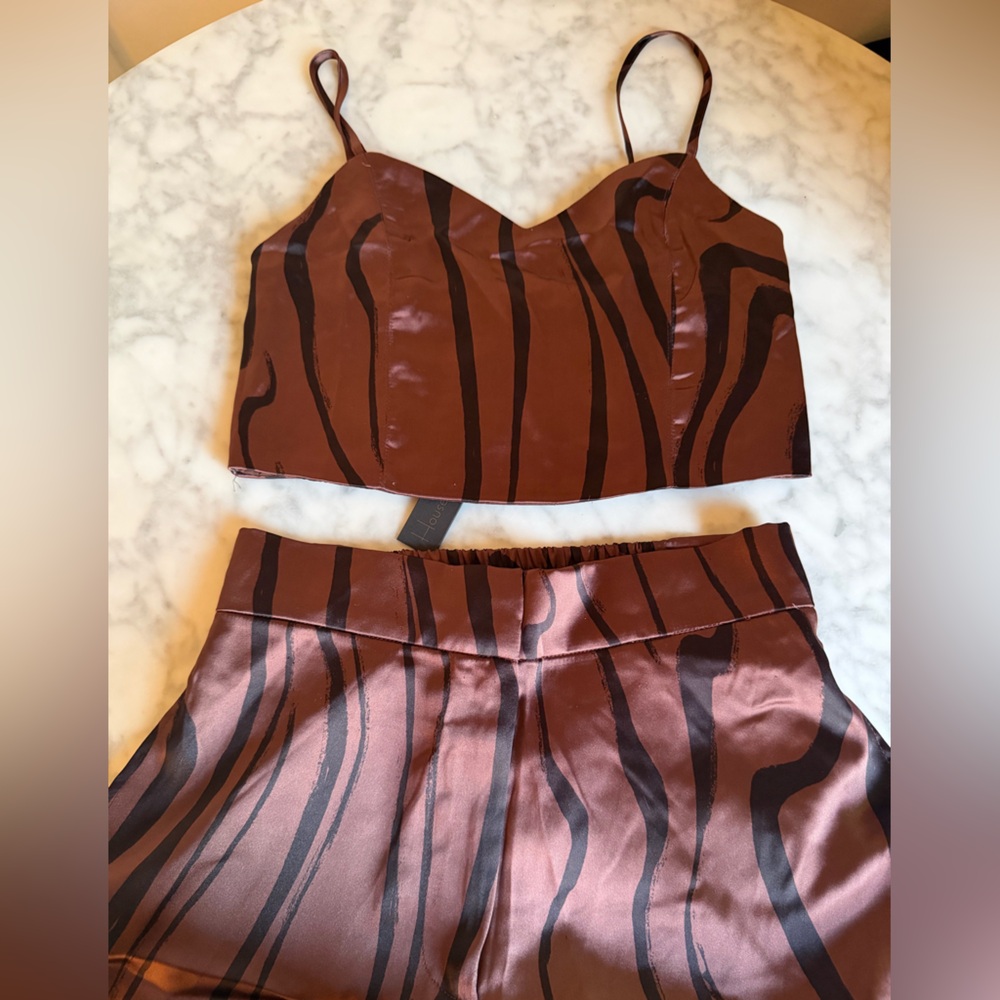 House of Harlow 1960 Wide-Leg Brown Marble Print Pants Set Women’s Size Small - Picture 7 of 8